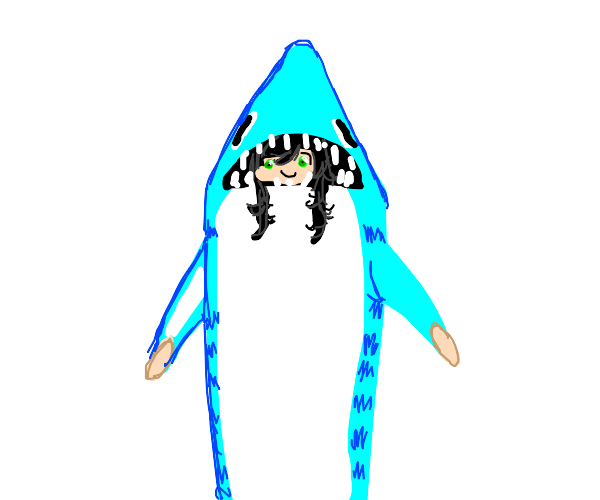 girl in a shark onesie