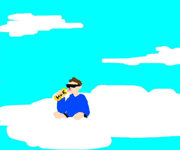 a person chillin and drinking milk on a cloud