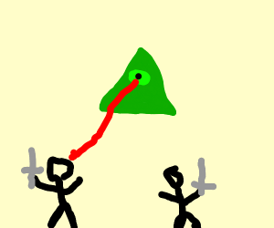 Stickmen attacking the Illuminati with swords