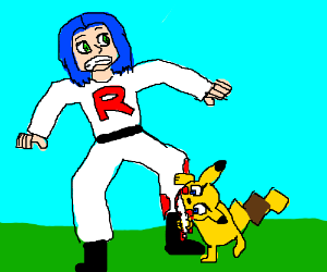 Team Rocket James bitten by the rabid Pikachu