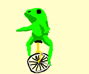 Budwiser frog tries to ride unicycle