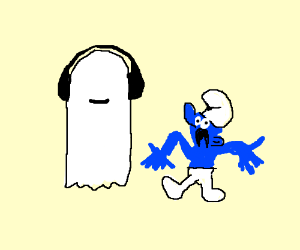 Ghost with headphones with deformed smurf