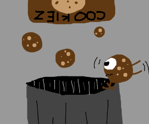 cookie almost falls into trash can