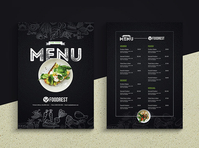 Creative Black Food Menu Flyer black design black flyer black food menu creative design dark design food menu menu menu flyer price list price menu price tag restaurant restaurant flyer