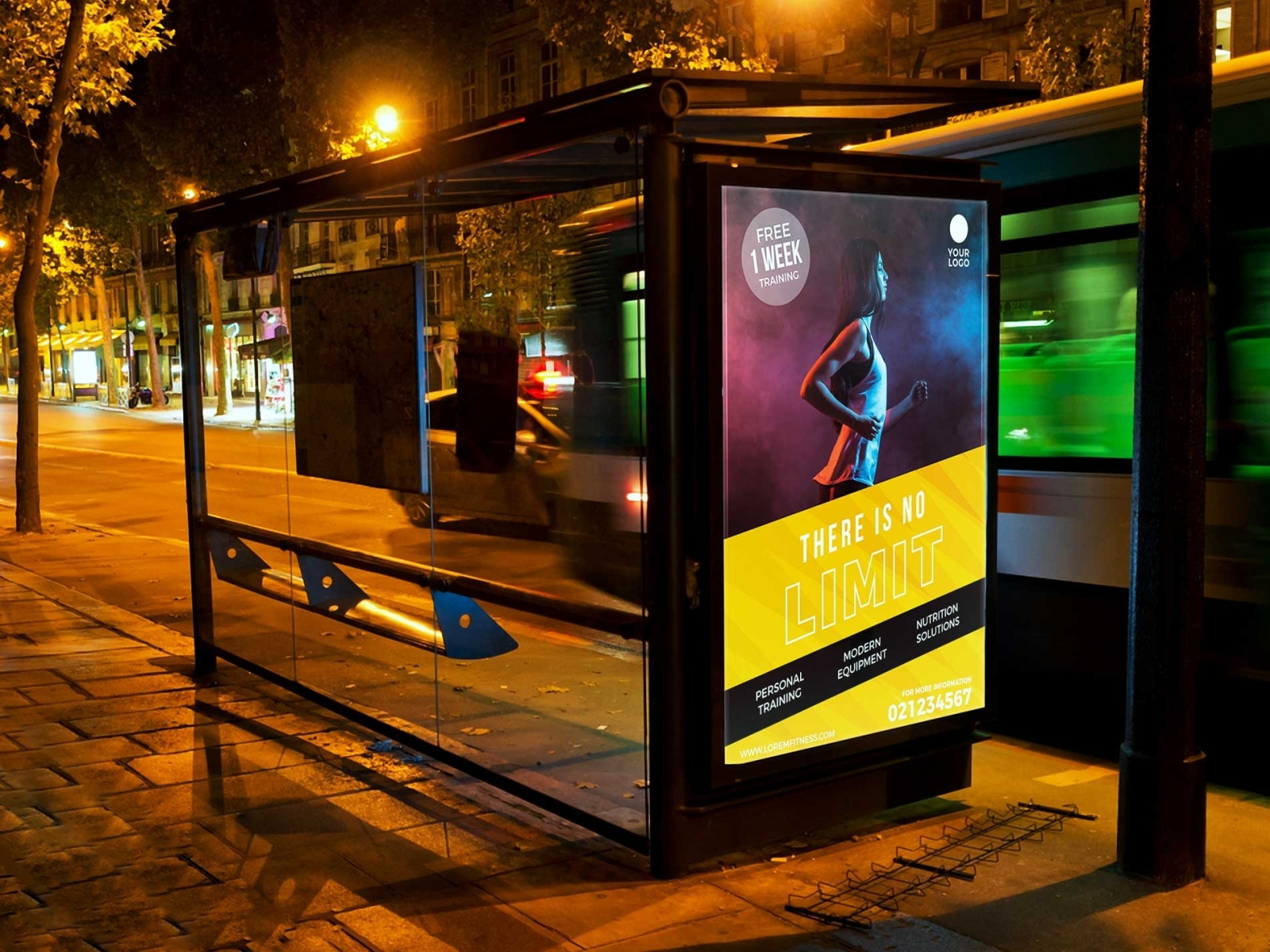 Bus Shelter Advertising At Night