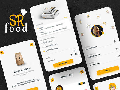 RESTAURANT OR ONLINE FOOD DELIVERY APP UI DESIGN 2021 adobe photoshop app ui design branding cart page ui design change profile congratulations design food app food delivery login design login form login page login screen logodesign online food ordering place order profile design profile page restaurant