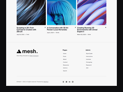 Mesh Webflow Blog Template - Footer 3d blog blog footer minimal blog minimal footer webflow blog