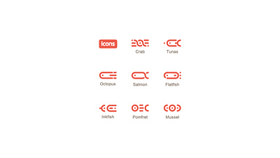 Animation of Seafood Icons ae animated animation crab flatfish icon icons inkfish line loading logo motion effects mussel octopus pomfret red salmon seafood tunas white