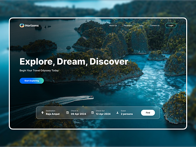 Horizons Travel - Desktop Design desktop design illustration journey inspiration landing page travel travel company landing page travel design travel ui design trip planning ui ui design ui inspo ux web design web design inspo website design website landing page