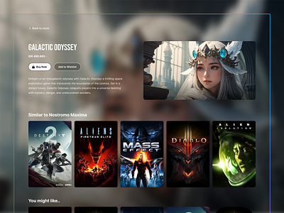 Galactic Odyssey - Game Store Detail Page branding dark mode desktop design epic games game store gaming illustration landing page ui ui concept ui design ui inspo web concept web design website design