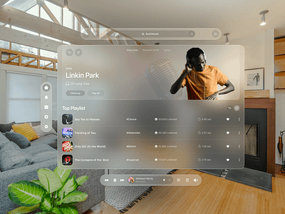 Apple Vision Pro: Music Player UI apple design apple music apple vision pro ar augmented reality glassmorphism ios music player music player ui music ui player saas design saas web app seative seative digital vision os vision pro vision pro kit vision pro ui webapp design