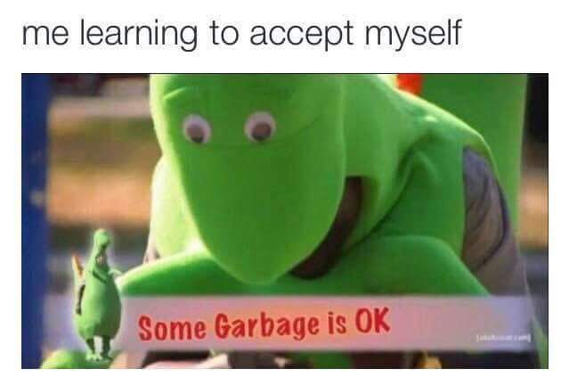 Depression meme - some garbage is ok meme - me learning to accept myself Some Garbage is Ok