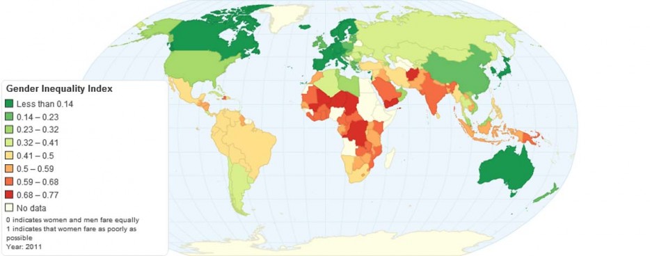 countries with value added tax - Gender Inequality Index Less than 0.14 0.14 0.23 0.23 0.32 0.32 0.41 0.41 0.5 0.50.59 0.590.68 0.68 0.77 No data O indicates women and men fare equally 1 indicates that women fare as poorly as possible Year 2011