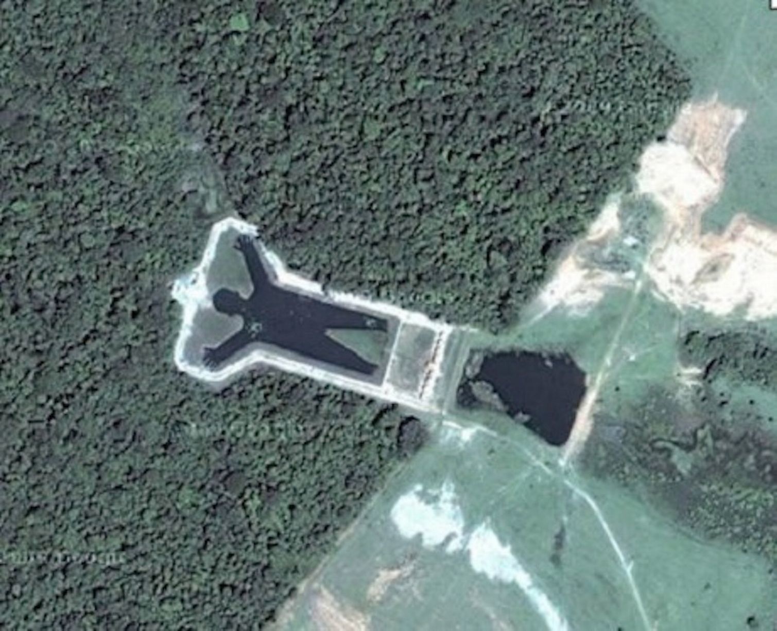 There's also the matter of this lake.

It's man-made and shows the outline of a person. It's just outside of Sao Paolo, Brazil.