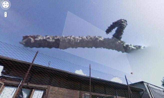 A Google cam caught this odd occurrence.

It's a strange formation over a town in Italy, and we're wondering what could have possibly caused it.