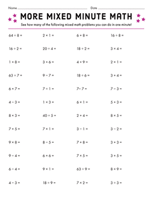 More Mixed Minute Math | Interactive Worksheet | Education.com