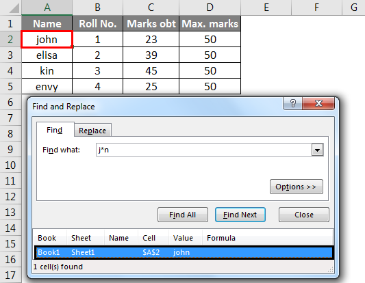 find in excel method 1-6