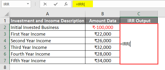 IRR formula in excel example 1-3