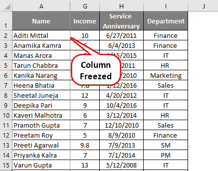 Column Freezed