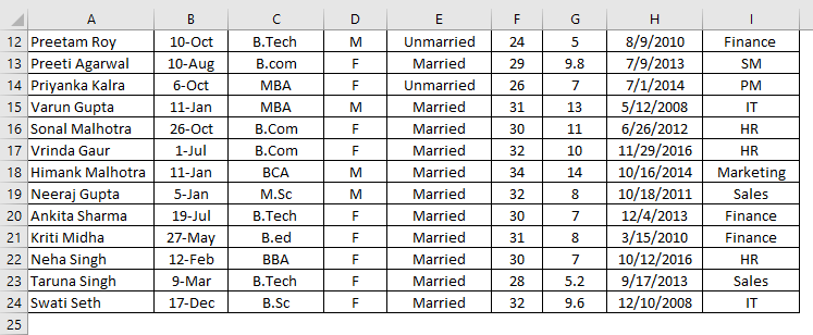 Freeze Columns in excel 1-3