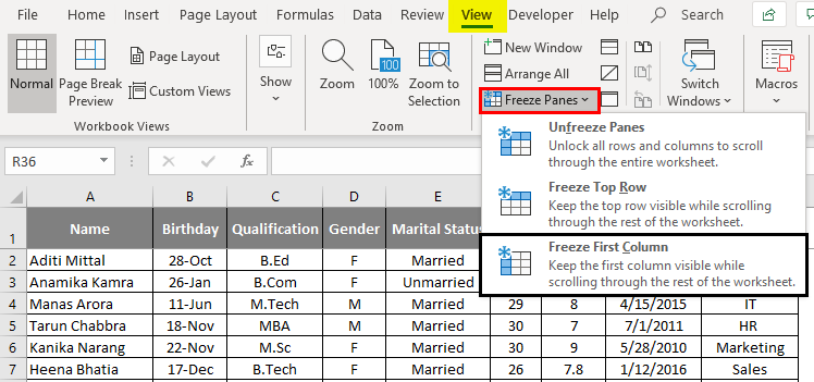 Top row excel 1