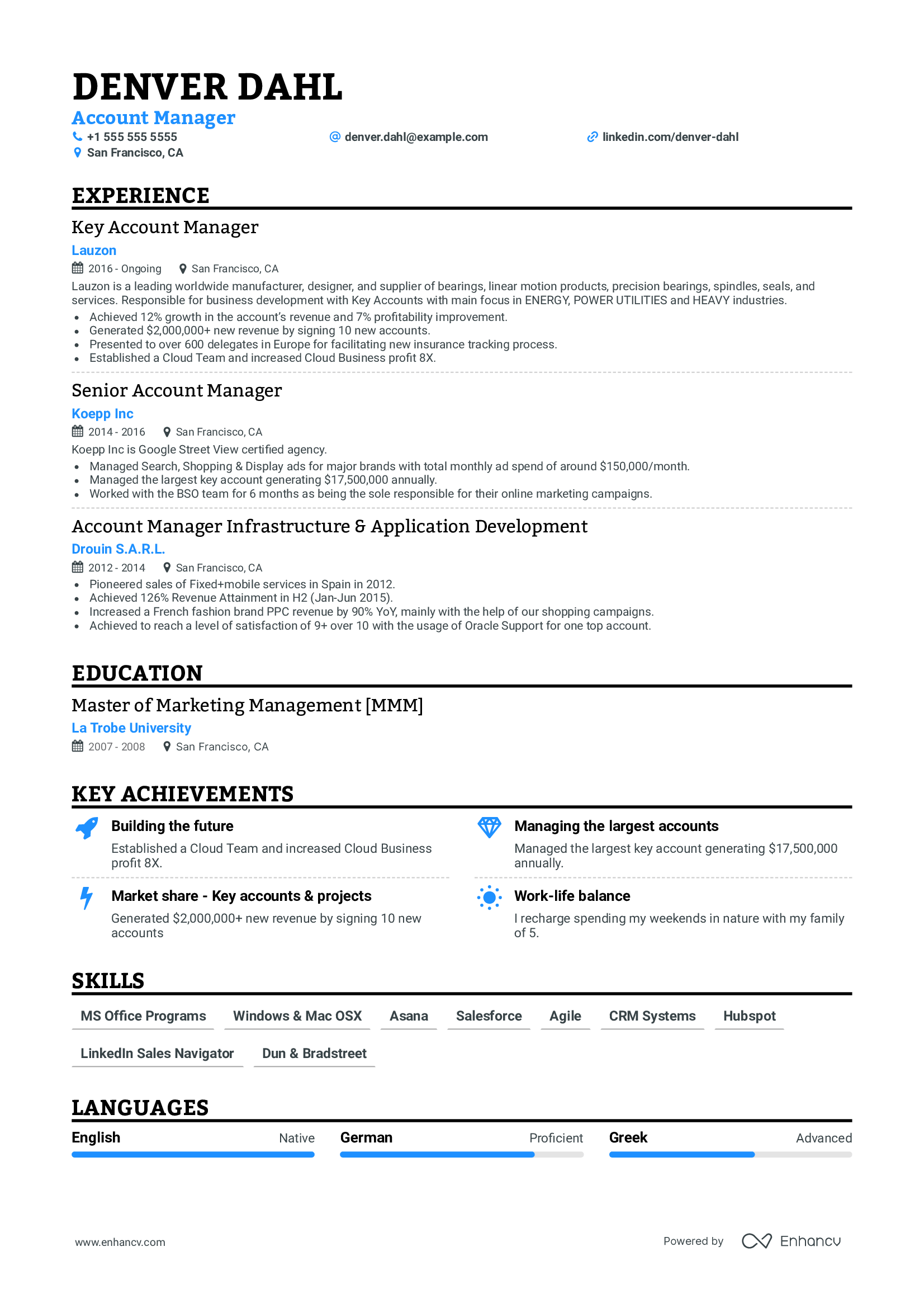 Single Column Resume Template