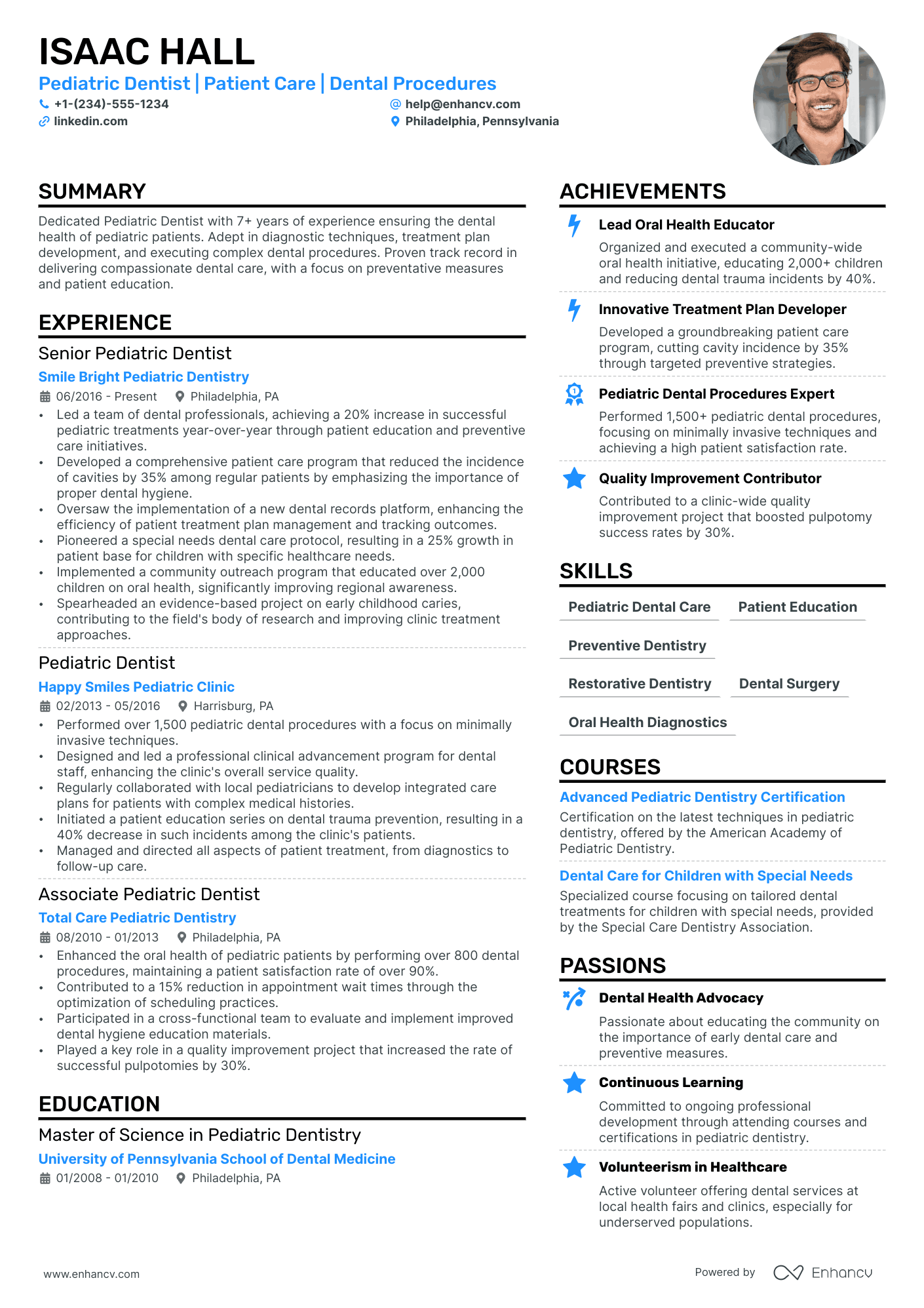 Pediatric Dentist Resume Example