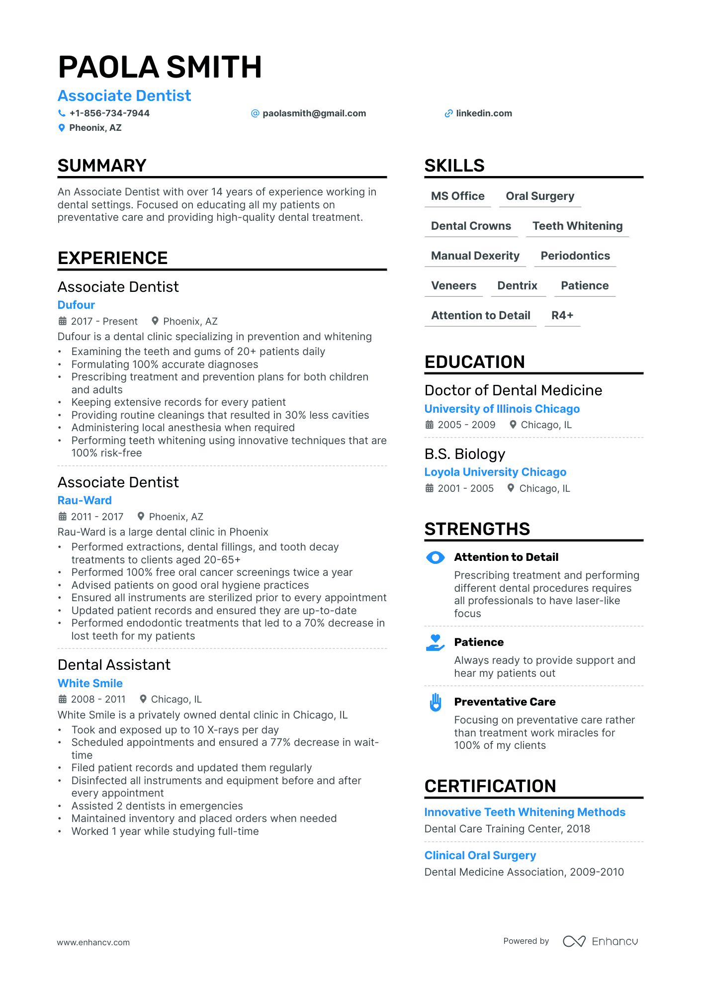 Associate Dentist Resume Example