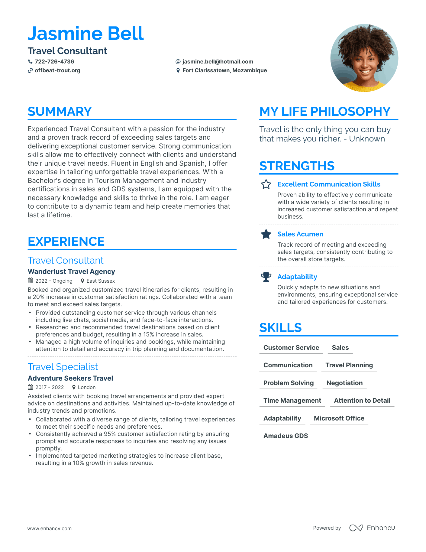 Travel Consultant resume example