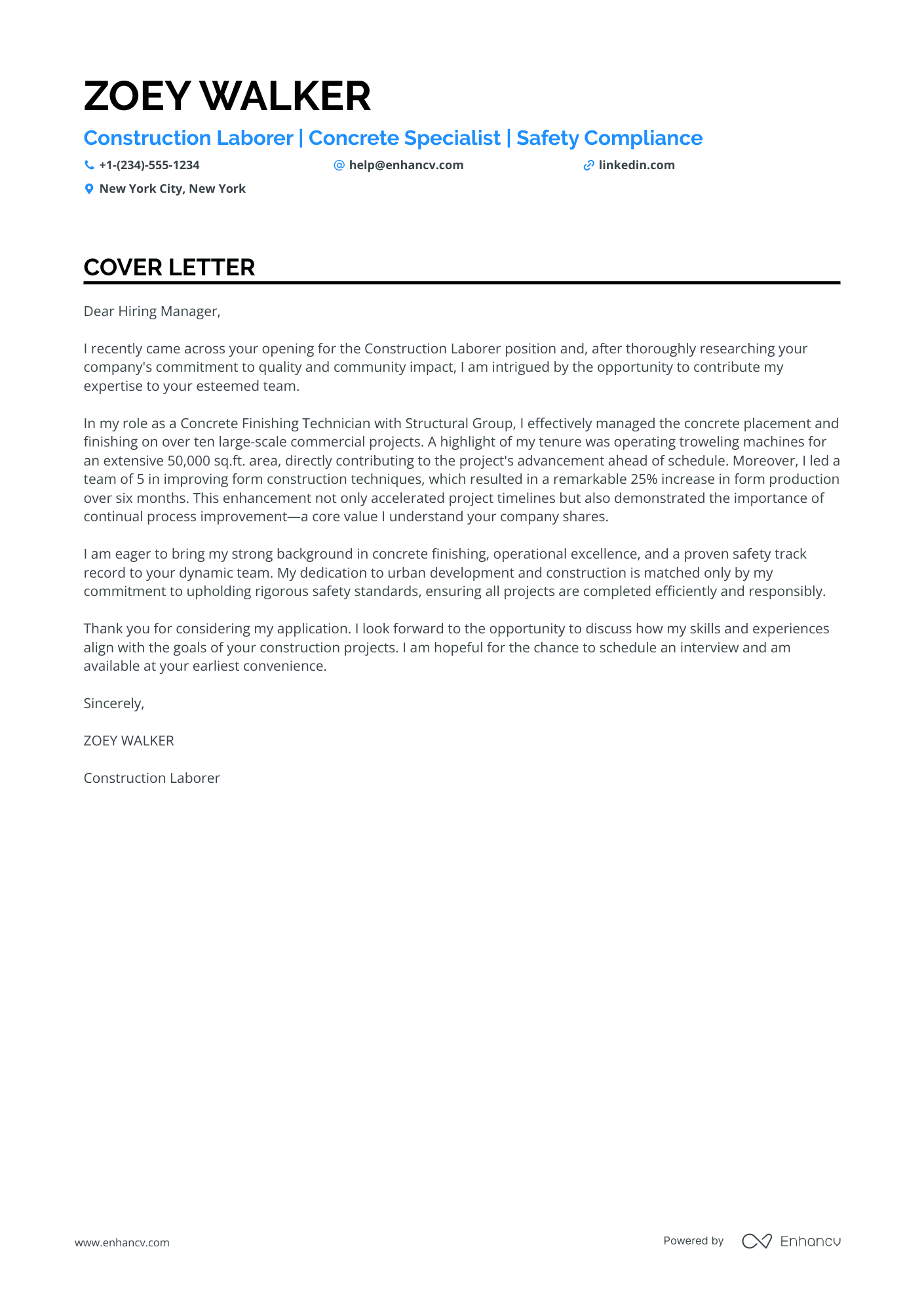 Construction Cover Letter - Infoupdate.org