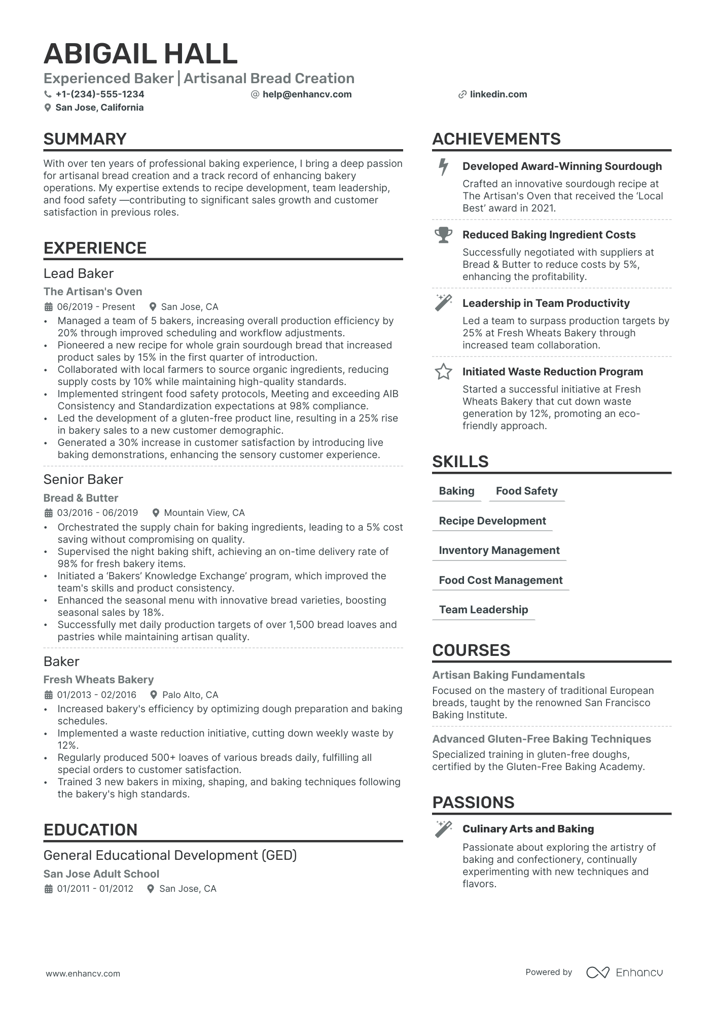 Baker resume example