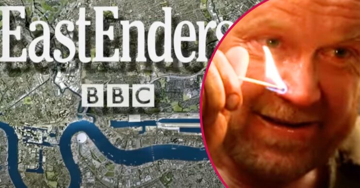 EastEnders' logo and Phil with a match