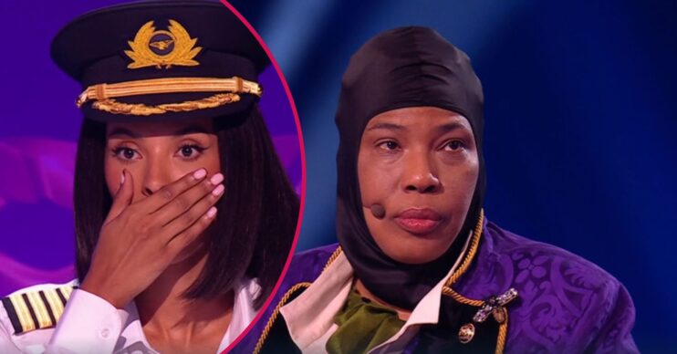 Maya Jama looking shocked / Macy Gray looking unimpressed on The Masked Singer