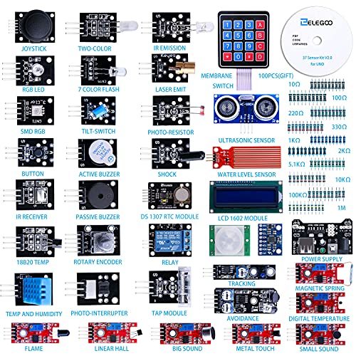 ELEGOO Upgraded 37 in 1 Sensor Modules Kit with Tutorial Compatible with Arduino IDE UNO R3 MEGA Nano