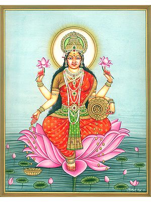 Goddess Dhana Lakshmi Seated on Lotus in Pond