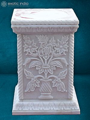 32” White Makrana Marble Stand | Handmade | Home Décor