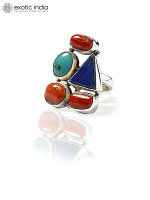 Adjustable Sterling Silver Ring with Multiple Gemstones