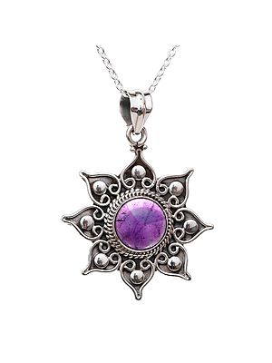 Round Cut Gemstone Sterling Silver Flower Pendant