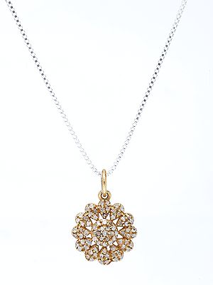 Small Gold Plated Sterling Silver Flower Pendant with Diamond