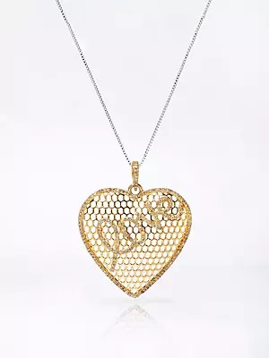 Gold Plated Sterling Silver Heart Shape Pendant with Diamond