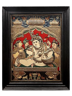 Navaneeta Krishna Tanjore Painting with Teakwood Frame | Traditional Colors With 24K Gold | Handmade