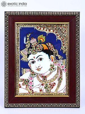 Lord Krishna | 24 Karat Gold Work | Framed Tanjore Painting