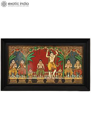 Sri Pancha Tattva: Five Truths of Krishna’s Bhakti - Tanjore Painting with Frame