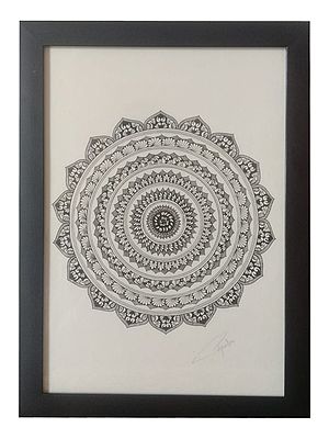 Mandala Art with Floral Circle with Frame | Pen on Canvas | By Priyanka Gupta