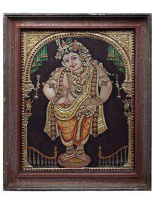 Standing Lord Krishna Thanjavur Artwork | Traditional Colors with 24K Gold