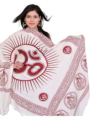 Ivory Sanatana Dharma Prayer Shawl with Large Printed Om