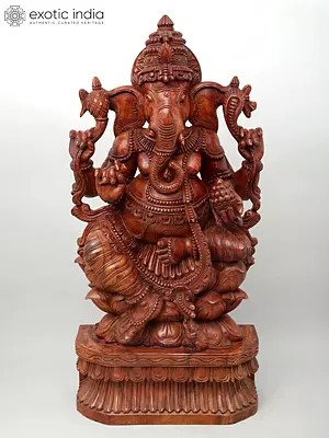 36" Large Bhagawan Ganapati | Wood Carving