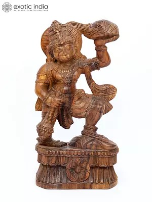 24" Sanjivani Hanuman Statue | Wood Carving