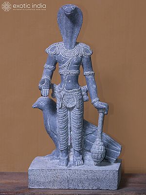 21" Ketu Graha (Planet) Black Granite Stone Statue