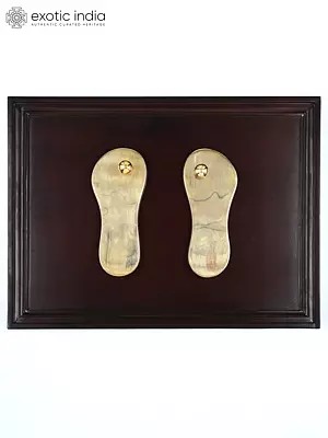 24" Wood Framed Brass Charan Paduka | Wall Hanging